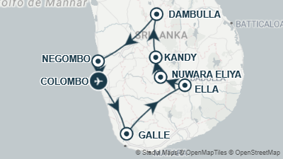 Mapa: Viaje a Sri Lanka en 13 días