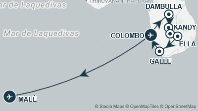 Mapa: Viaje combinado a Sri Lanka y Maldivas en grupo 14 días