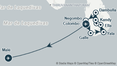 Mapa: Viaje a Sri Lanka y Maldivas para novios 17 días