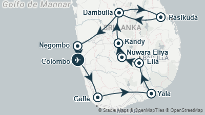 Mapa: Viaje a Sri Lanka con playa de Pasikuda