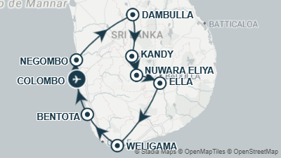 Mapa: Viaje a Sri Lanka y las playas de Bentota en 15 días
