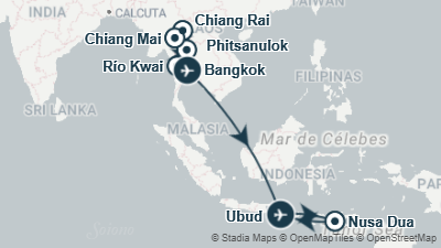 Mapa: Viaje a Tailandia y Bali en 16 días