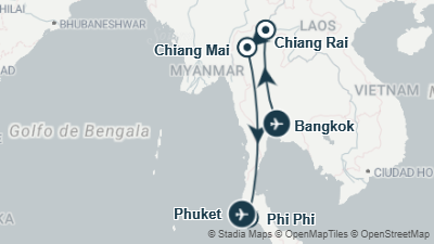 Mapa: Viaje a Tailandia e islas Phi Phi en 13 días.