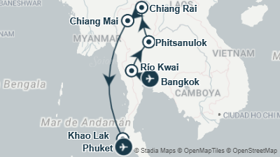 Mapa: Viaje a Tailandia y Khao Lak en 15 días