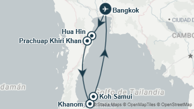 Mapa: Viaje a Tailandia con Koh Samui para novios en 14 días