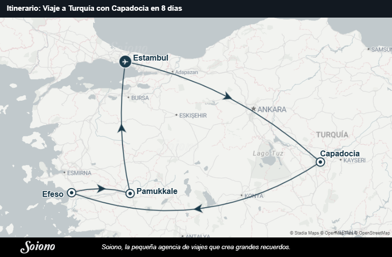 Mapa del itinerario del viaje: Viaje a Turquía con Capadocia en 8 días