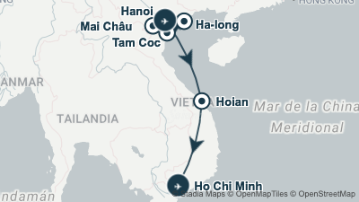 Mapa: Viaje a Vietnam en 12 días, circuito privado con guía en español