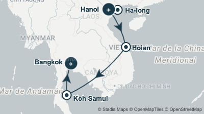 Mapa: Viaje a Vietnam y las playas de Koh Samui en 12 días
