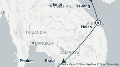 Mapa: Viaje a Vietnam y playas de Krabi en 12 días