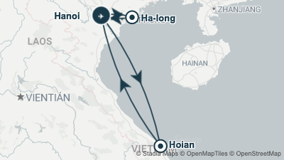 Mapa: Viaje a Vietnam con playas de Hoi An en 12 días