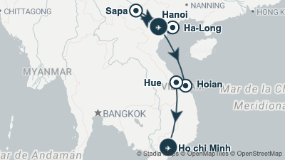 Mapa: Viaje a Vietnam con trekking accesible en Sapa
