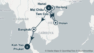 Mapa: Viaje a Vietnam y Tailandia: circuito cultural y playa en Koh Yao