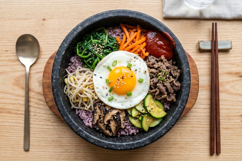 Corea del Sur: bibimbap en dolsot servido en cuenco de piedra caliente