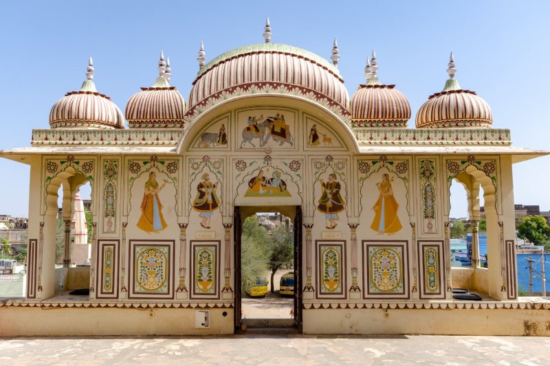 India: antigua haveli en Mandawa, ciudad medieval de Rajastán