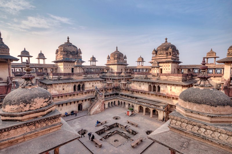 India: palacio Jahangir Mahal en el complejo del fuerte de Orchha, Madhya Pradesh