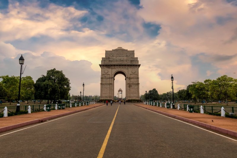 India: la Puerta de la India al atardecer en Nueva Delhi