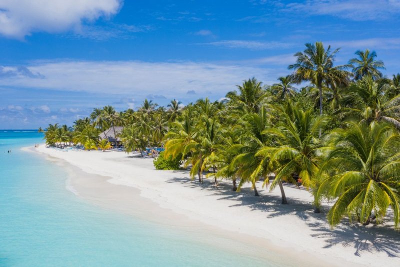 Maldivas: orilla de la playa con aguas cristalinas en Meeru Maldives