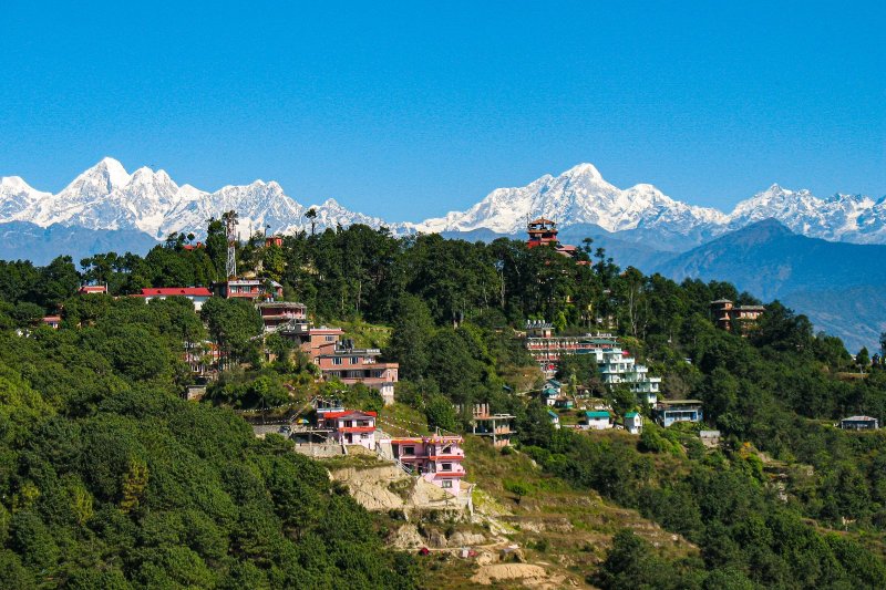 Nepal: pueblo de montaña en Nagarkot con vistas al Himalaya
