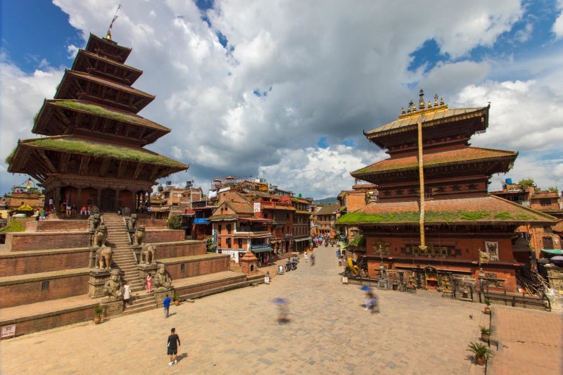 Nepal: Taumadhi Square con los templos Nyatapola y Bhairavanath en Bhaktapur