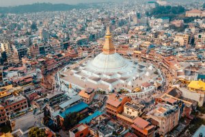 Nepal: vista aérea de la estupa Boudhanath en Katmandú