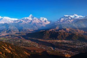 Nepal: panorámica del Himalaya desde Sarangkot, Pokhara