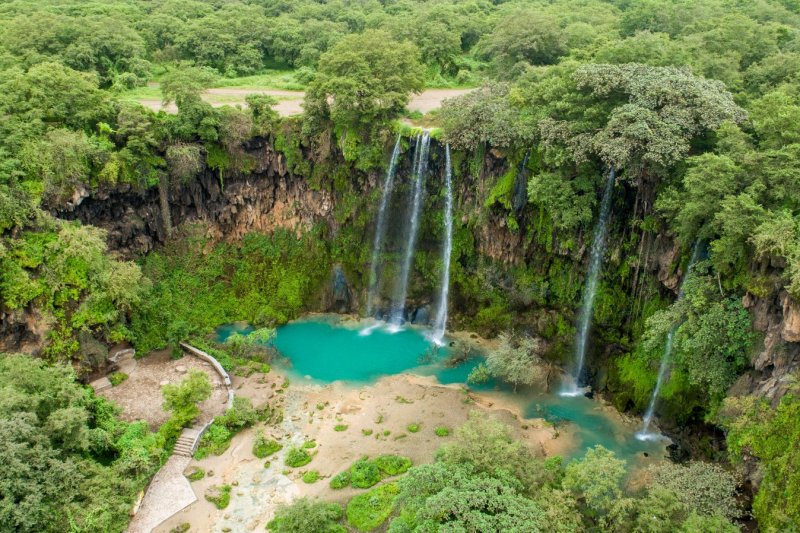 Omán: cascada de Salalah entre vegetación exuberante