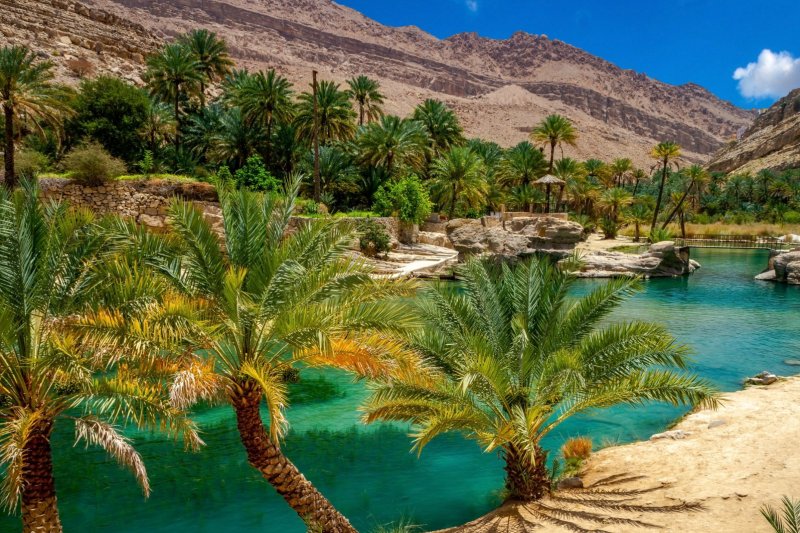 Omán: lago de agua dulce en Wadi Bani Khalid, Muqal