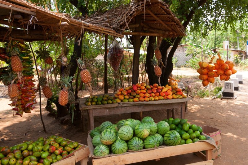 Sri Lanka: colorido puesto de frutas tropicales junto a la carretera