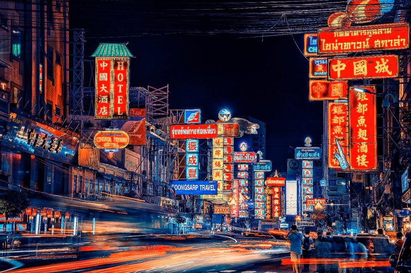 Tailandia: el barrio chino de Bangkok iluminado de noche