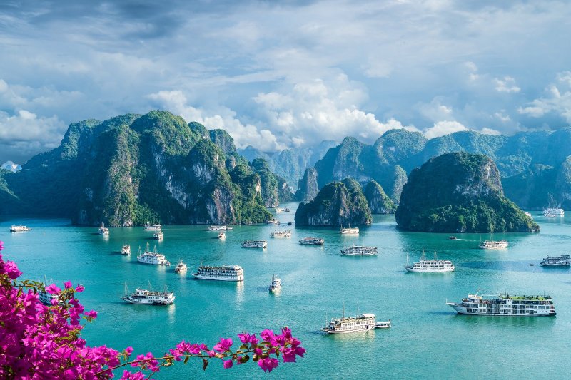 Vietnam: paisaje panorámico de la bahía de Halong